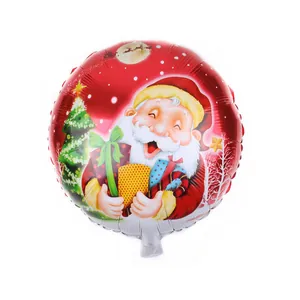 Detail eines runden 18-Zoll-Folienballons mit festlichem Weihnachtsmann und Geschenken