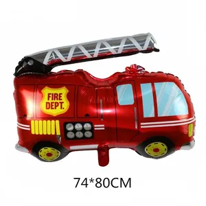 Grand ballon en aluminium camion de pompier rouge 74x80cm pour fête d'anniversaire enfant