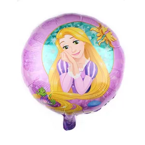 Detail of round Rapunzel balloon featuring Tangled princess and metallic finish print
