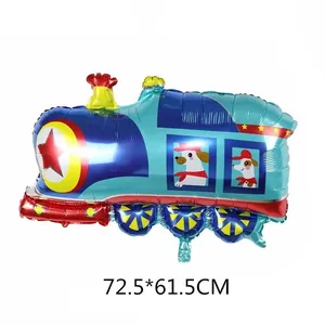 Ballon en aluminium de train bleu avec motif de chiot mignon, format 72,5x61,5cm pour fête