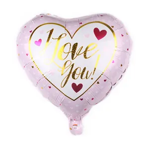 Pink heart-shaped foil balloon with I Love You print for wedding and party decor