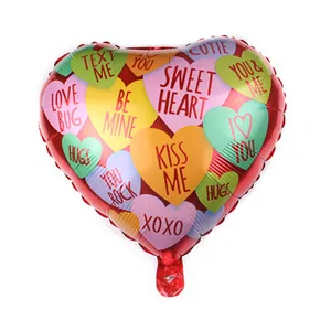 Red heart-shaped foil balloon with colorful Sweet Heart and Be Mine text for wedding party