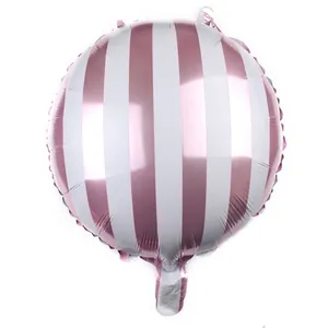 Ronde 18-inch folieballon met roze en witte strepen voor verjaardags- en feestdecoratie