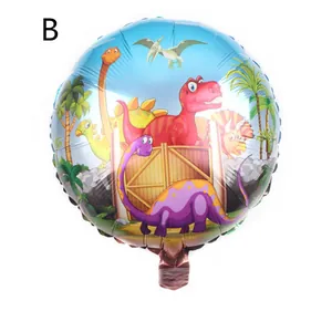 Round aluminum foil balloon with vibrant cartoon dinosaurs for theme party decoration