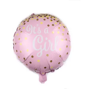 Roze It's a Girl folieballon met gouden stippen voor babyshower feestversiering