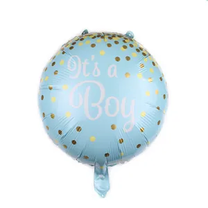 Ronde lichtblauwe aluminium folieballon met tekst It's a Boy voor een babyfeest