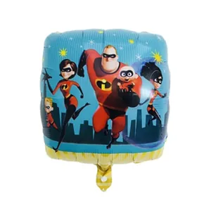 Detail van een vierkante folieballon met opdruk van Disney Pixar The Incredibles-figuren