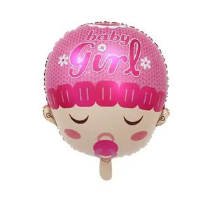 Close-up of pink baby girl foil balloon with baby Girl text and knitting texture details