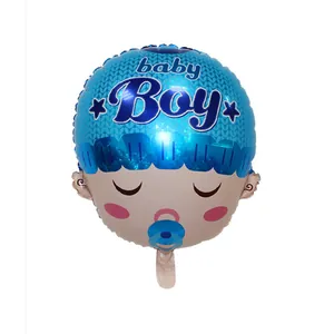 Detailed view of baby boy shaped foil balloon for infant birthday party decoration