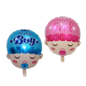 Detail of HelloBaby foil balloons for baby shower parties with boy and girl designs