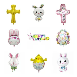 Ballons en Aluminium Lapin Poussin Œuf de Pâques Forme de Croix Ballon Métallique pour Baptême Décoration de Fête d'Anniversaire Fournitures de Célébration Religieuse