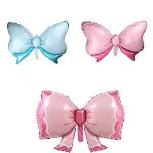 Ballon en Aluminium Forme de Nœud à Pois pour Décoration d'Anniversaire Mariage Fête Cadeau Enfants Rose Bleu Ballon