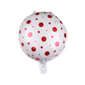 18 inch white round foil balloon with red polka dot pattern for birthday party decor