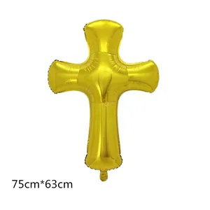 Ballon en aluminium doré de 75x63cm en forme de croix pour baptême et Pâques