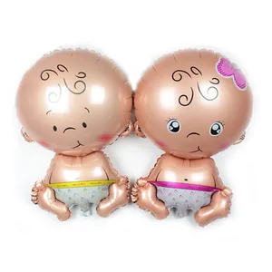 Detailed view of matte rose gold baby foil balloons with pink bow for party decoration