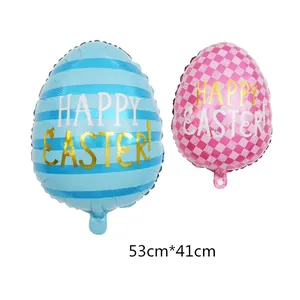 Lot de ballons en aluminium de Pâques avec rayures bleues et motifs de losanges roses