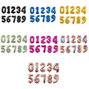 Détails des ballons chiffres de 32 pouces en aluminium disponibles en sept couleurs brillantes