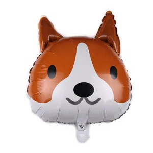 Corgi shaped foil balloon in brown and white for baby shower and party decorations