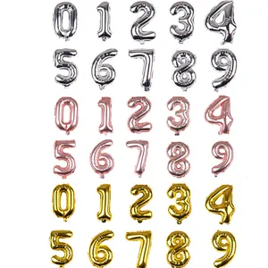 Detailansicht der 16-Zoll-Folienballons in Silber, Gold und Roségold als Ziffernset