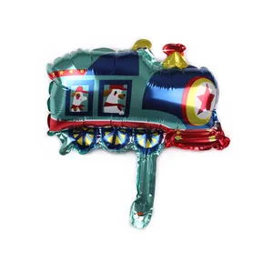 Detailed close-up of a mini cartoon train foil balloon with stars and colorful patterns