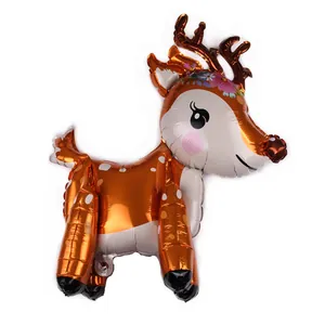 3D standing reindeer foil balloon with floral crown and white spots for party decor