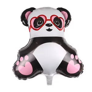 Mignon Ballon en Feuille d'Aluminium Mylar en Forme de Panda Avec Lunettes de Cœur Ballon Animal pour Décoration de Fête d'Anniversaire