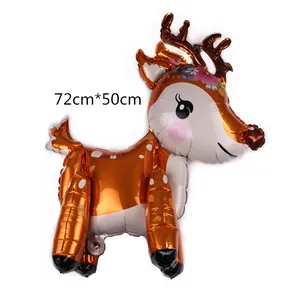 3D standing reindeer foil balloon with floral crown for birthday party decor, 72x50cm