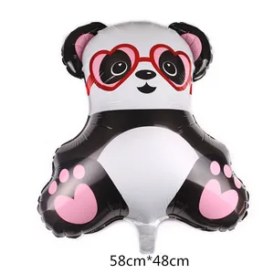 Ballon panda en aluminium avec lunettes cœur pour fête d'anniversaire, taille 58x48cm
