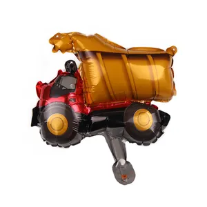 Mini dump truck foil balloon in gold and red for kids engineering theme birthday party