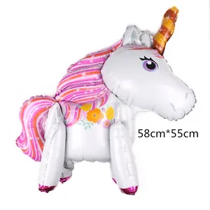 Detail of a 3D unicorn foil balloon measuring 58cm x 55cm for birthday parties