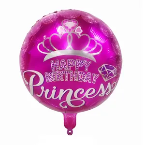 18 inch round hot pink Happy Birthday Princess foil balloon for party decoration
