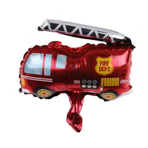 Mini fire truck foil balloon with vibrant red color and Fire Dept logo for party decor