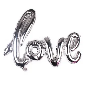 40-inch cursive Love foil balloon in shiny silver metallic finish for wedding decor