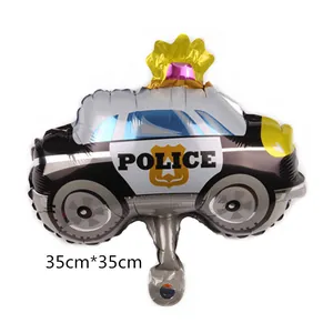 Detailed view of mini police car foil balloon for birthday party decorations 35cm x 35cm