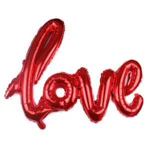 Red cursive Love script foil balloon for wedding party and romantic room decoration