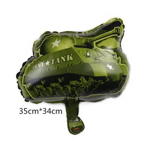 Detailed macro view of green camouflage army tank foil balloon sized 35cm by 34cm