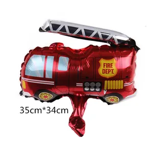Mini red fire truck foil balloon for party decor with fire dept print, size 35x34cm