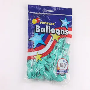 Pack of 100 mint green 5-inch latex balloons in clear professional packaging