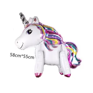 Inflatable 3D unicorn rainbow foil balloon for birthday party decorations 58x55cm