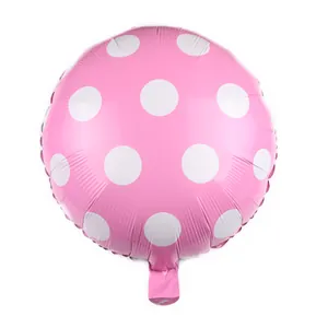 Pink 18-inch round aluminum foil balloon with white polka dots for party decoration