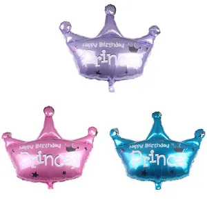 Ballon en Film d'Aluminium Couronne Happy Birthday Princess Prince Hélium pour Décoration de Fête d'Anniversaire d'Enfants