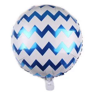 Blue and white zigzag pattern 18 inch round foil balloon for birthday party decoration