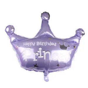 Ballon couronne violet en aluminium pour anniversaire enfant avec texte Happy Birthday
