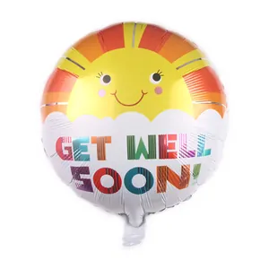 18-inch Get Well Soon aluminum foil balloon with smiling sun and colorful text design