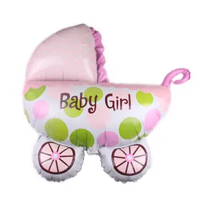 Ballon poussette rose en aluminium avec texte Baby Girl pour fête prénatale