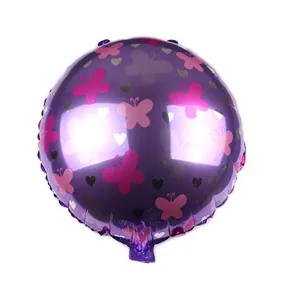 18 inch purple round foil balloon with pink butterflies and hearts for birthday decor