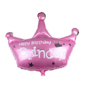 Ballon couronne rose en aluminium avec inscription Happy Birthday pour fête d'enfant