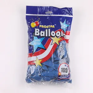 Pack of 100 blue 5-inch latex balloons in clear branded packaging for party decoration