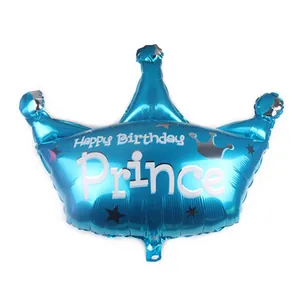 Ballon couronne bleue Prince en aluminium avec Happy Birthday pour fête d'enfant