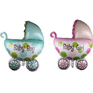 Détails des ballons poussette en aluminium bleu et rose avec motifs à pois